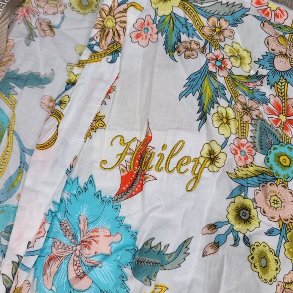 Plum Pretty Sugar Floral Kimono Robe With Belt Embroidered Name "Hailey" Size S - Picture 2 of 6